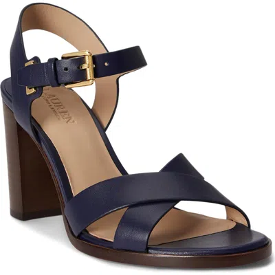 Ralph Lauren Emeryn Leather Sandal In Refined Navy In Blue
