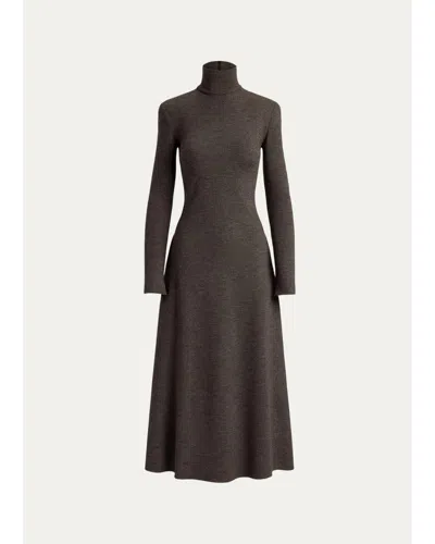 Ralph Lauren Emmerson Turtleneck Tick-weave Jersey Midi Day Dress In Gray