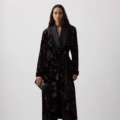Ralph Lauren Emmit Embellished Floral Velvet Coat In Black