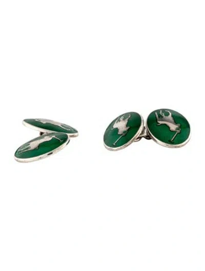 Pre-owned Ralph Lauren Enamel 'polo' Cufflinks In Green