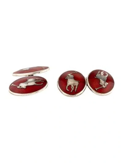 Pre-owned Ralph Lauren Enamel 'polo' Cufflinks In Red