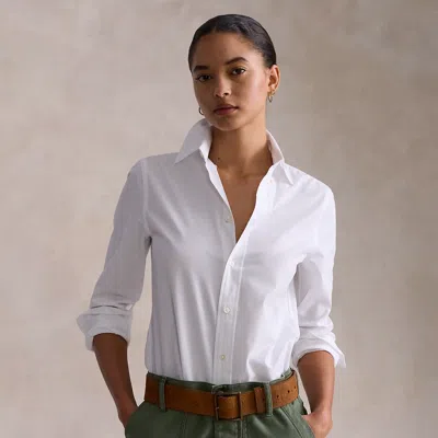 Polo Ralph Lauren End-on-end Stretch Slim Fit Cotton Shirt In White In Metallic