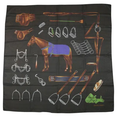 Pre-owned Ralph Lauren Equestrain Silk Scarf In Black