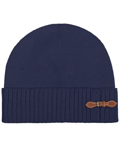 Ralph Lauren Equestrian Buckle Merino Knit Hat In Navy