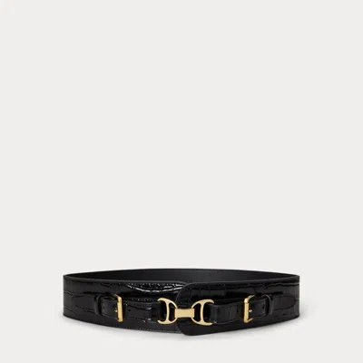 Ralph Lauren Equestrian Croc-embossed Wide Belt In Black
