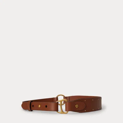 Ralph Lauren Equestrian D-ring Studded Leather Belt In Lauren Tan