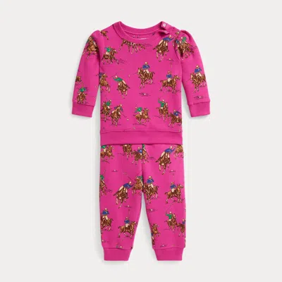Ralph Lauren Babies'  Equestrian Fleece Hoodie & Pant Set In Pink
