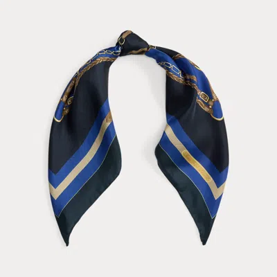 Ralph Lauren Equestrian-motif Silk Square Scarf In Blue