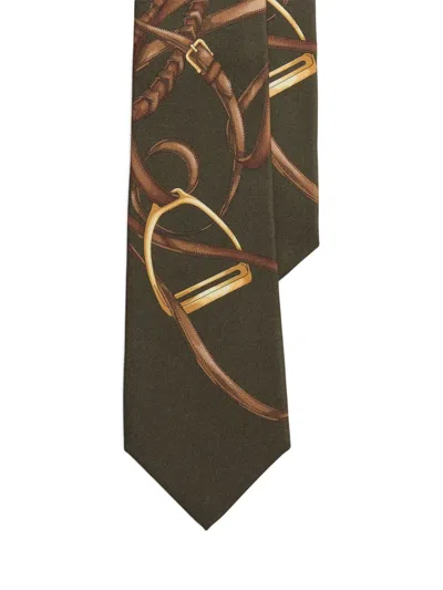 Ralph Lauren Purple Label Standard Equestrian Print Silk Tie In Brown