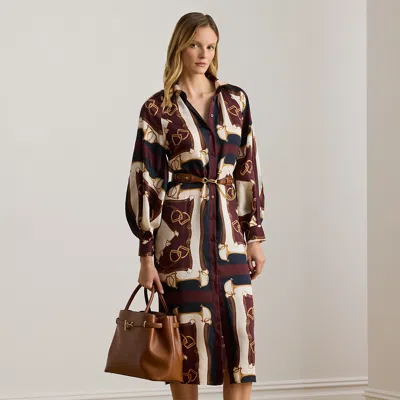 Ralph Lauren Equestrian-print Twill Midi Shirtdress In Brown