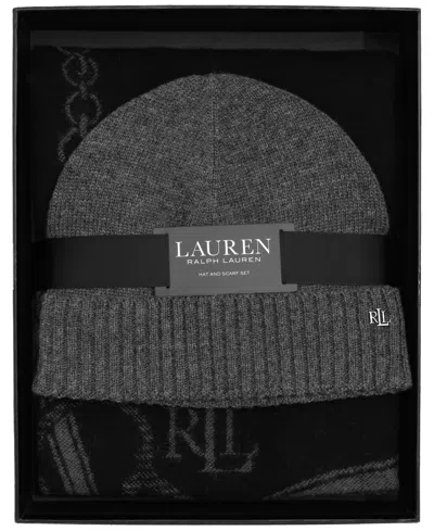 Ralph Lauren Equestrian Woven Scarf And Knit Hat Gift Set In Black