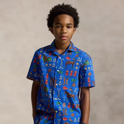 Ralph Lauren Kids' Equestrian-print Cotton Camp Shirt In Martingale Kit In Blue