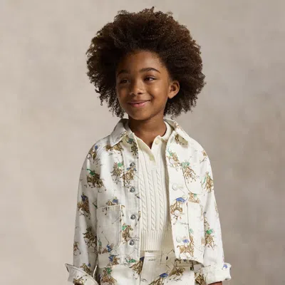 Ralph Lauren Kids' Equestrian-print Denim Utility Jacket In Pinero Wash In Multi