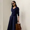 Ralph Lauren Linen Erica Midi Skirt In Lux Navy