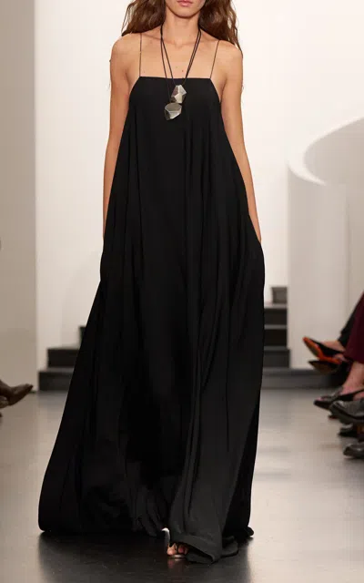 Ralph Lauren Erickson Crepe Trapeze Maxi Dress In Black