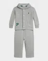 Ralph Lauren Estate Rib Cardigan & Pants Set In Gray