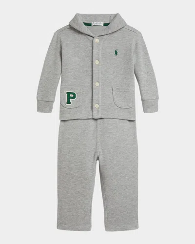 Ralph Lauren Kids' Estate Rib Cardigan & Pants Set In Gray