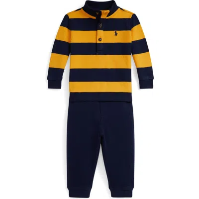 Ralph Lauren Babies'  Estate Rib Mock Neck Shirt & Pants Set In Black