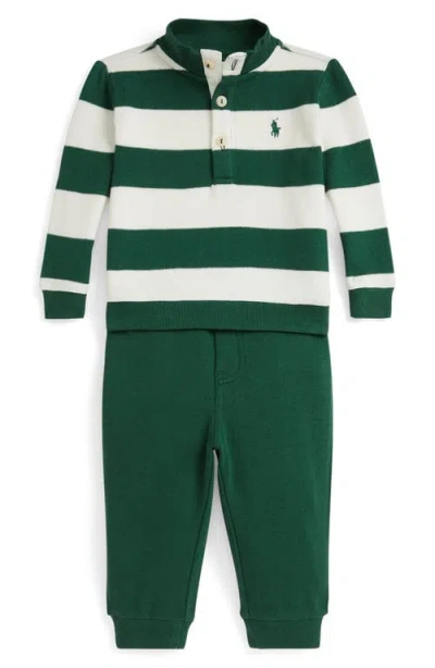 Ralph Lauren Babies'  Estate Rib Stripe Cotton Rugby Shirt & Joggers Set In Multi