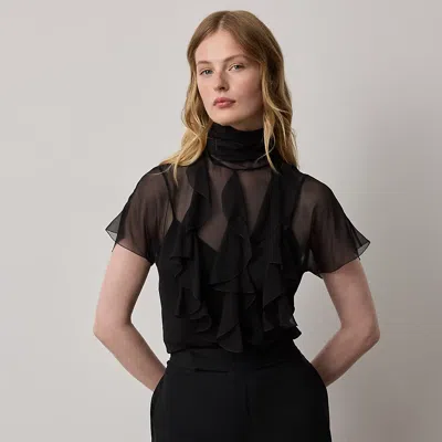 Ralph Lauren Etta Silk Georgette Blouse In Black