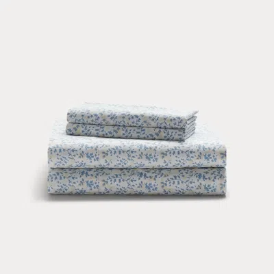 Ralph Lauren Eva Leaf Sateen Sheet Set In Cream And Blue