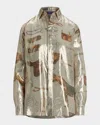 Ralph Lauren Evelina Equestrian Metallic Silk Shirt In Gray