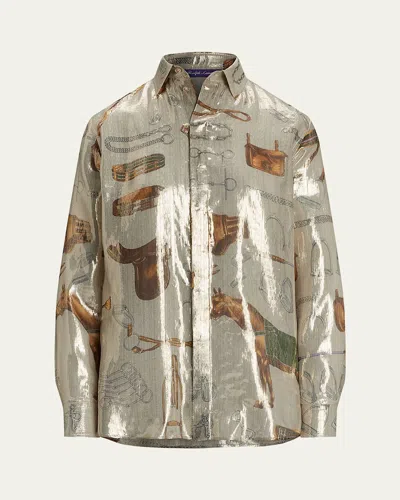 RALPH LAUREN EVELINA EQUESTRIAN METALLIC SILK SHIRT