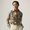 Ralph Lauren Evelina Equestrian Metallic Silk Shirt In Gray
