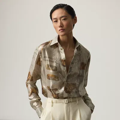RALPH LAUREN RALPH LAUREN EVELINA EQUESTRIAN-PRINT LAMÉ SHIRT