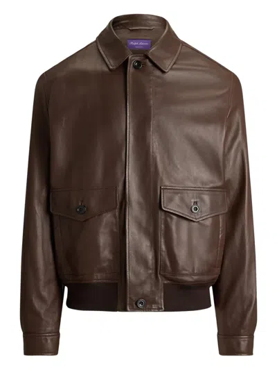Ralph Lauren Everett Buttoned Leather Jacket In Brown