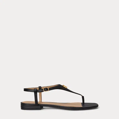 Ralph Lauren Everley Ii Crosshatch Leather Sandal In Black