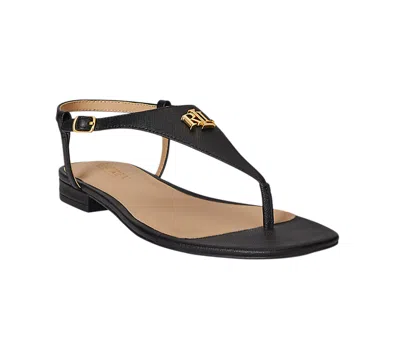 Ralph Lauren Everley Ii Crosshatch Leather Sandal In Black