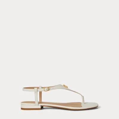 Ralph Lauren Everley Ii Crosshatch Leather Sandal In White