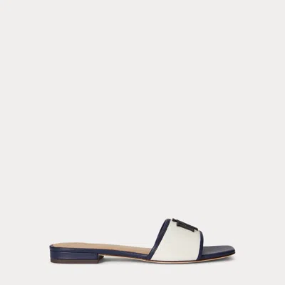 Ralph Lauren Everley Leather-trim Canvas Slide Sandal In White