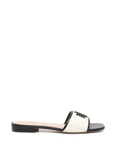 Ralph Lauren Everley Logo-plaque Sandals In Metallic