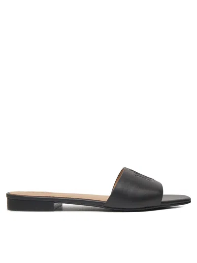 Ralph Lauren Everley Calfskin Slide Sandal In Black