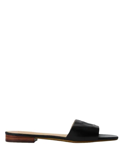 Ralph Lauren Everley Calfskin Slide Sandal In Black In Multi