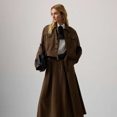 Ralph Lauren Evilyn Birdseye Tweed Skirt In Brown