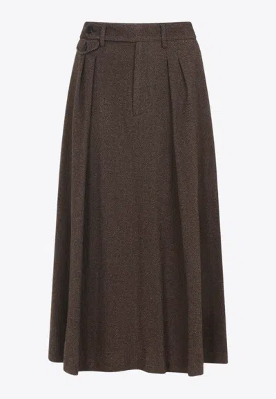 Ralph Lauren Evilyn Wool Midi Skirt In Brown