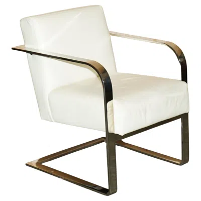 Pre-owned Ralph Lauren Ex Display  Designer Modern Penthouse Chrome & Leather Armchair In Sand