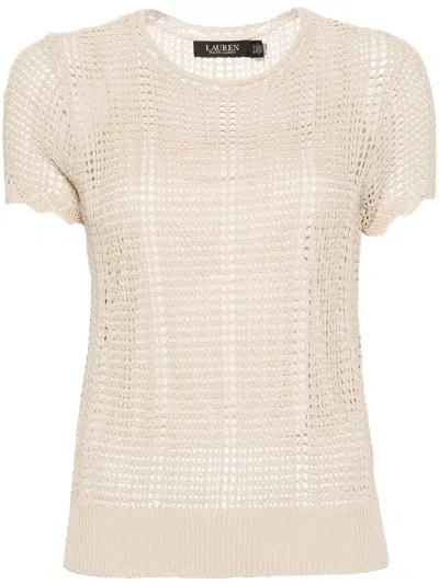 Ralph Lauren Eyelatopen-knit T-shirt In Neutrals