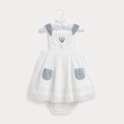 Ralph Lauren Babies' Eyelet Cotton Poplin Dress & Bloomer In Deckwash White In Multi
