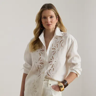 Ralph Lauren Eyelet Linen Shirt In White In Multi