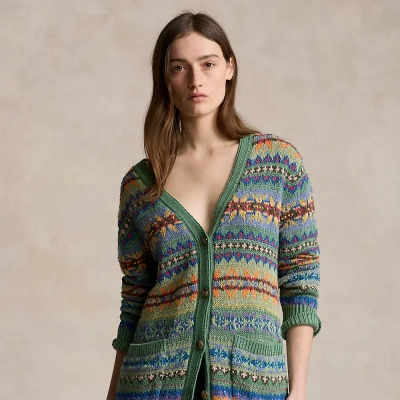 Ralph Lauren Fair Isle Buttoned Cardigan In Essex Green Multi