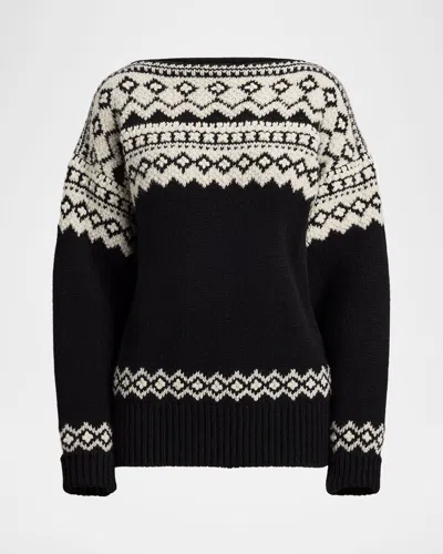 Ralph Lauren Fair Isle Cashmere Jacquard Boatneck Sweater In Black