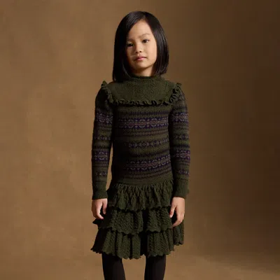Ralph Lauren Kids' Fair Isle Cashmere-blend Dress In Olive Heather Multi In Black