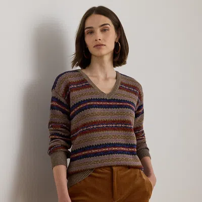 Ralph Lauren Fair Isle Cotton-linen V-neck Sweater In Multi
