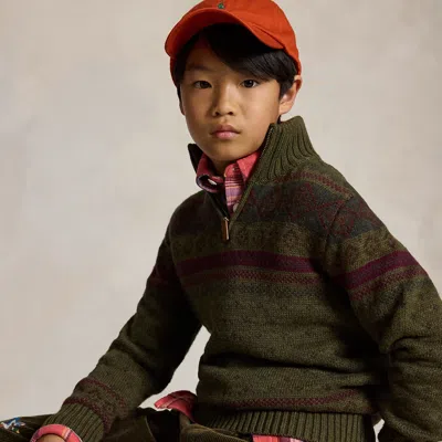 Ralph Lauren Kids' Fair Isle Cotton-blend Sweater In Olive Multi In Green