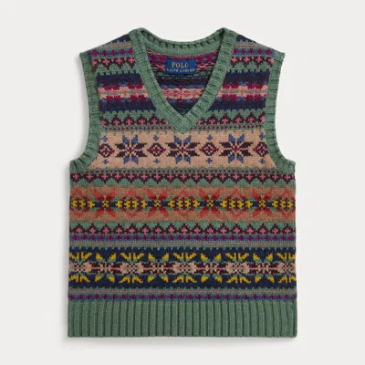 Ralph Lauren Kids' Fair Isle Cotton-blend Sweater Vest In Faded Mint Multi In Brown