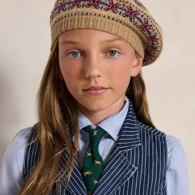 Ralph Lauren Kids' Fair Isle Cotton-wool Beret In Warm Brown Heather Multi